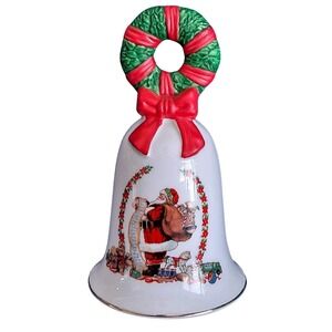 Avon Christmas 1995 Porcelain Bell Santa Claus Wreath Handle Fine Collectibles